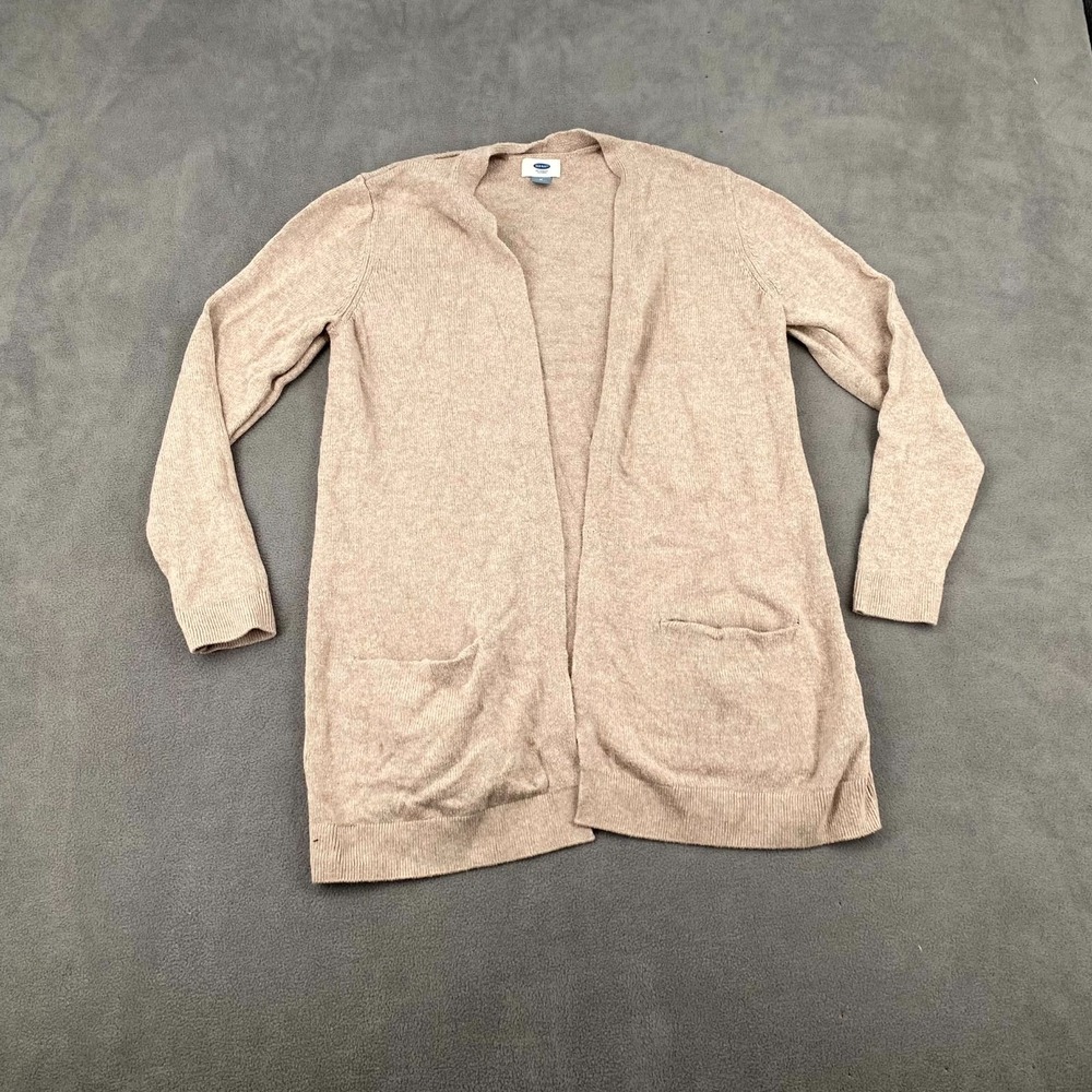 Old Navy Cardigan Sweater Women Medium Beige Cotton Tight Knit Ribbed Open Front